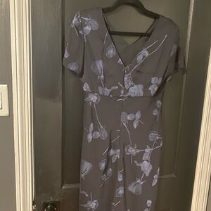 Donna Ricco Gray and Blue Floral Midi Dress